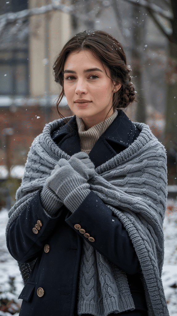 23 Winter Outfit Ideas to Stay Warm and Stylish 7 winter outfits: Oversized Scarf and Peacoat