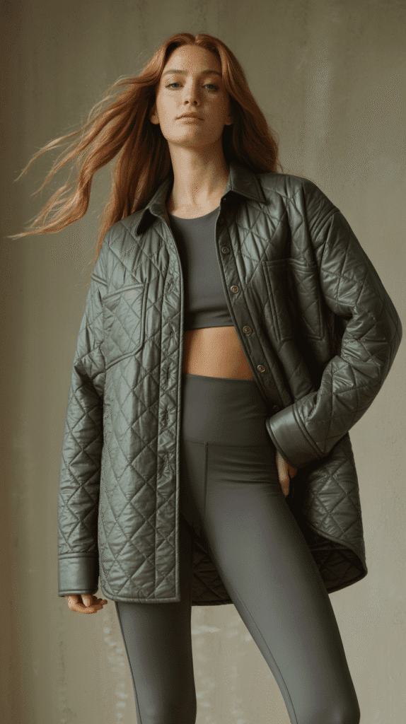 21 Fall Hiking Looks Women Swear By 18 Quilted Shirt Jacket and Leggings