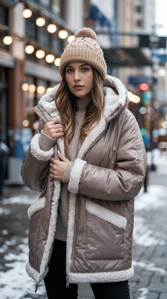 23 Winter Outfit Ideas to Stay Warm and Stylish 14 winter outfits: Sherpa-Lined Parka with Beanie
