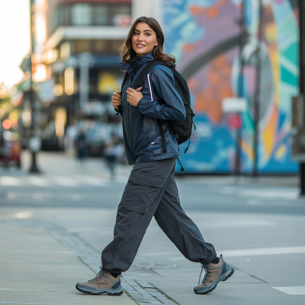 21 Genius Hiking Outfit Ideas for Every Trail Level 17 Hiking Outfit Ideas: Urban Hiking Look with Casual Outdoor Pants and Stylish Jacket
