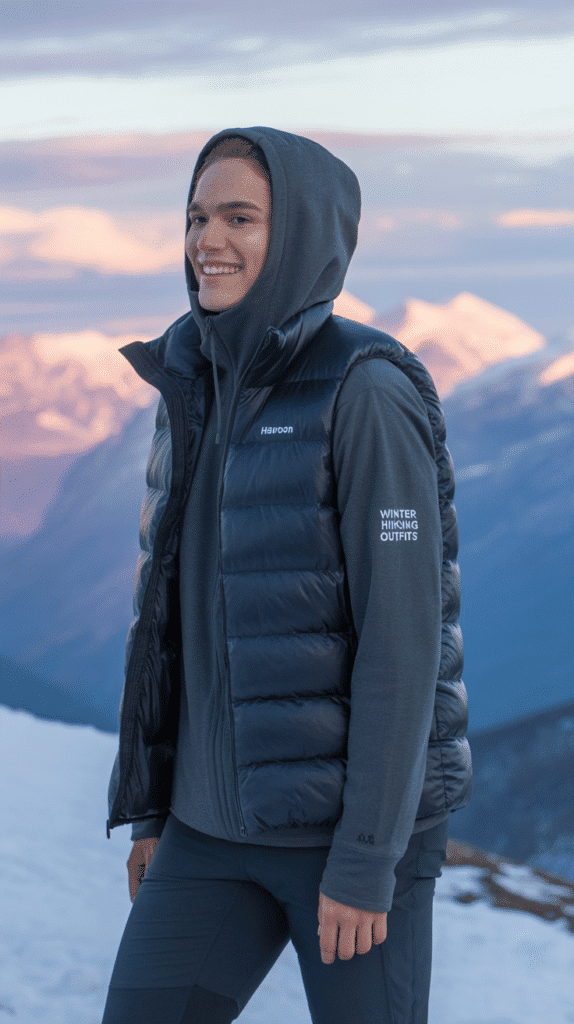 27 Winter Hiking Outfits That Keep You Warm 20 Heavyweight Hoodie + Down Gilet