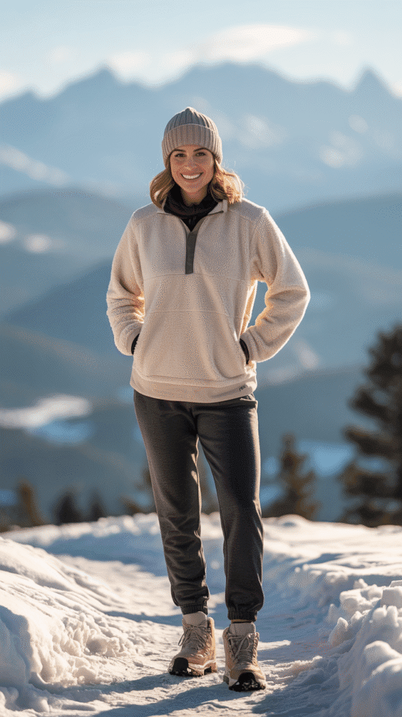 Cold Weather Hiking Outfits: 25 Stylish Picks 6 Sherpa Pullover and Thermal Joggers