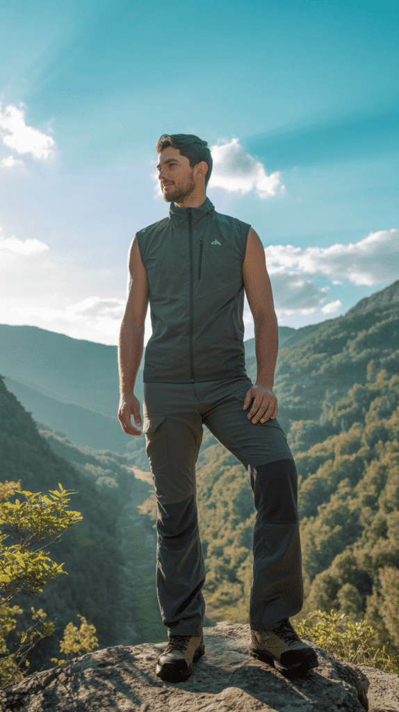 Top 21 Men’s Hiking Outfit Ideas 10 Sleeveless Hiking Vest and Base Tee