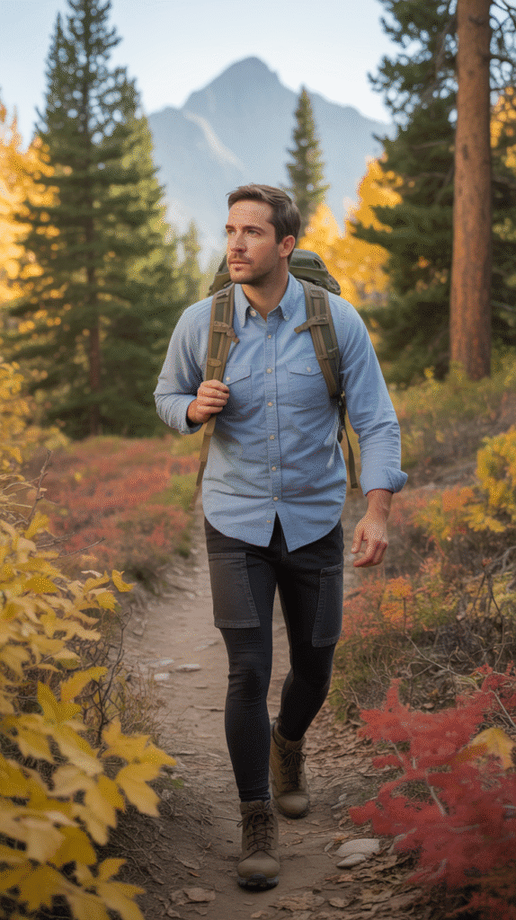 What to Wear Hiking in Colorado: 23 Winning Outfits 20 Button-Down Hiking Shirt + Denim-Style Leggings