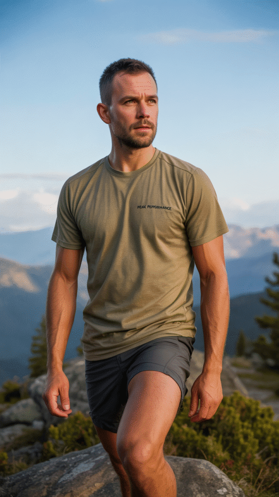 Top 21 Men’s Hiking Outfit Ideas 20 Merino Tee and Climbing Shorts