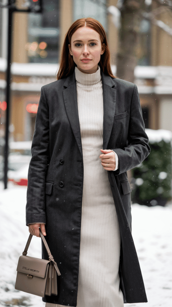 23 Winter Outfit Ideas to Stay Warm and Stylish 6 winter outfits: Longline Wool Blazer with Sweater Dress