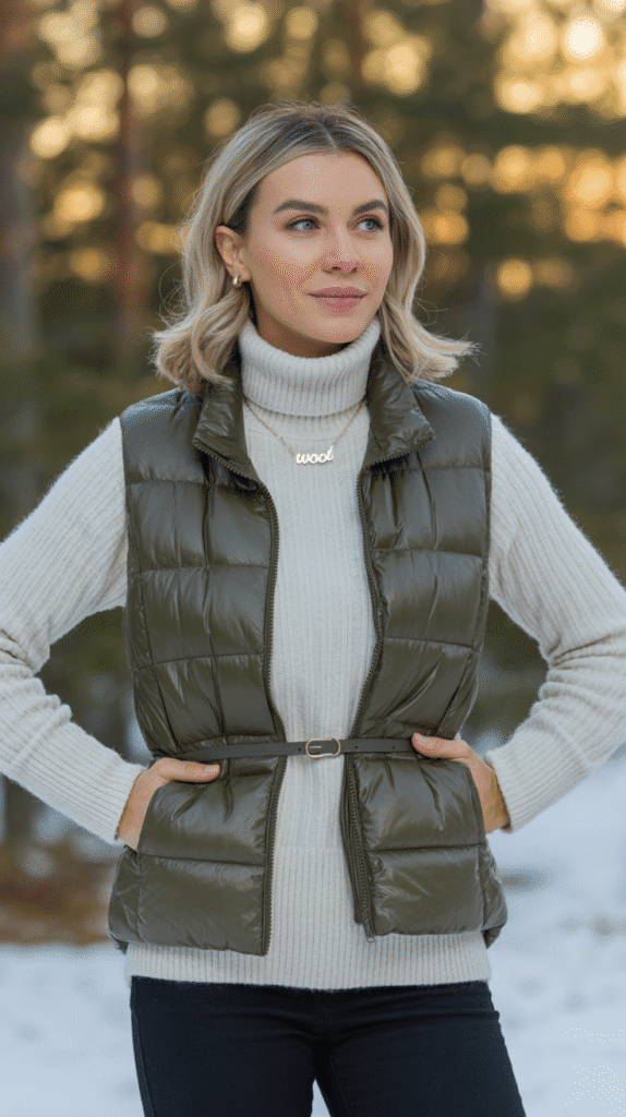 21 Fall Hiking Looks Women Swear By 10 Wool Base Layer with Puffer Vest