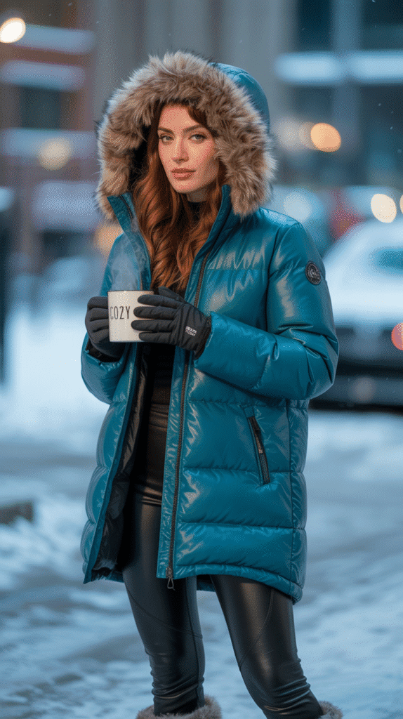 27 Winter Hiking Outfits That Keep You Warm 21 Puffy Parka and Windproof Leggings