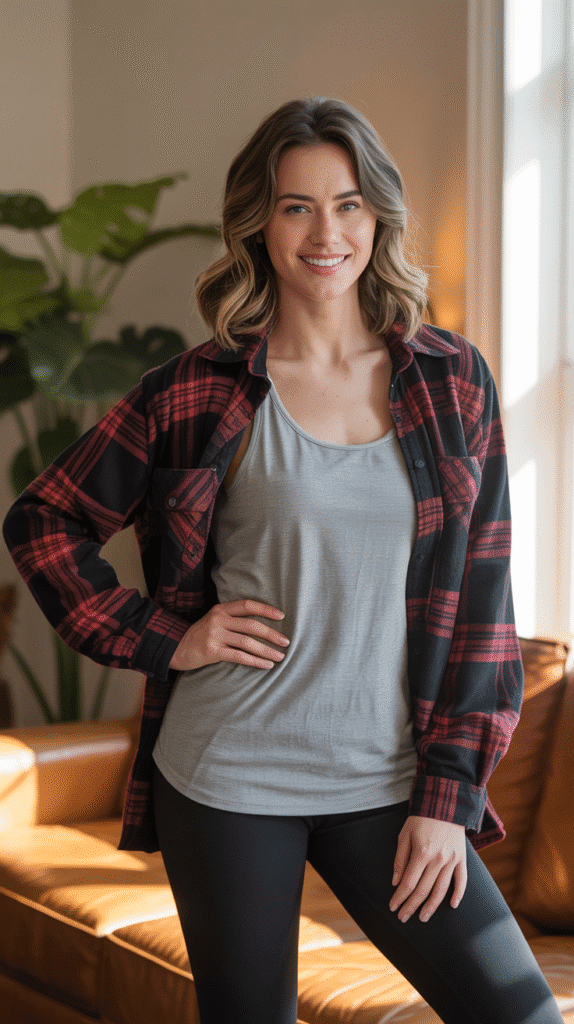  Flannel Shirt Over Tank and Leggings