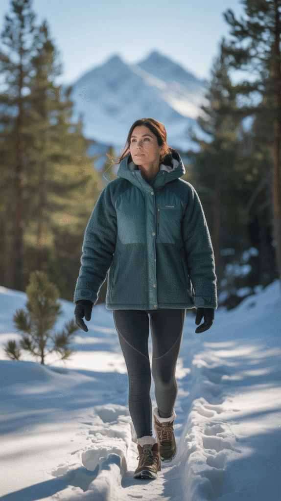 Cold Weather Hiking Outfits: 25 Stylish Picks 24 Sherpa Jacket + Winter Leggings