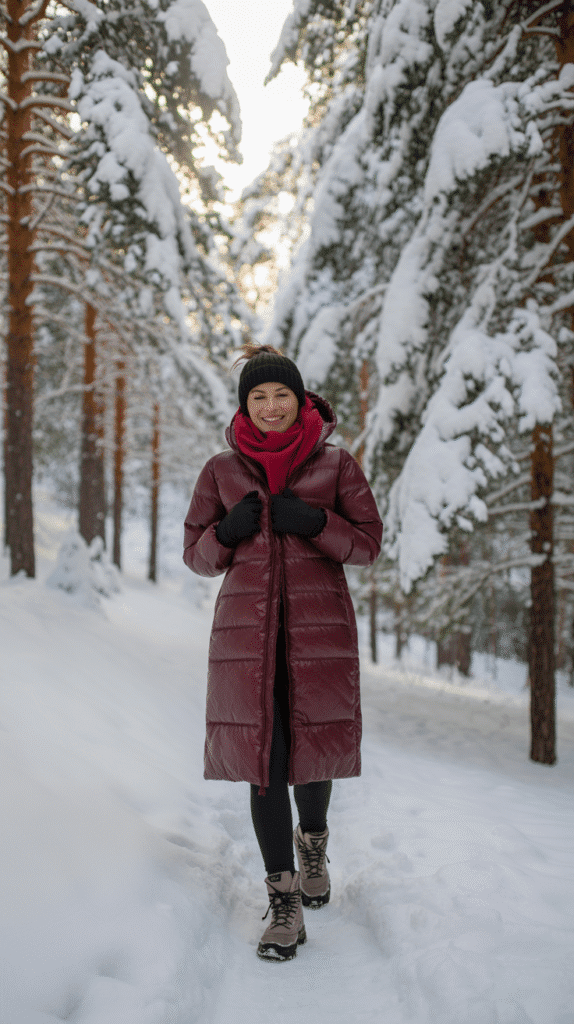 27 Winter Hiking Outfits That Keep You Warm 8 Longline Puffer Coat and Leggings