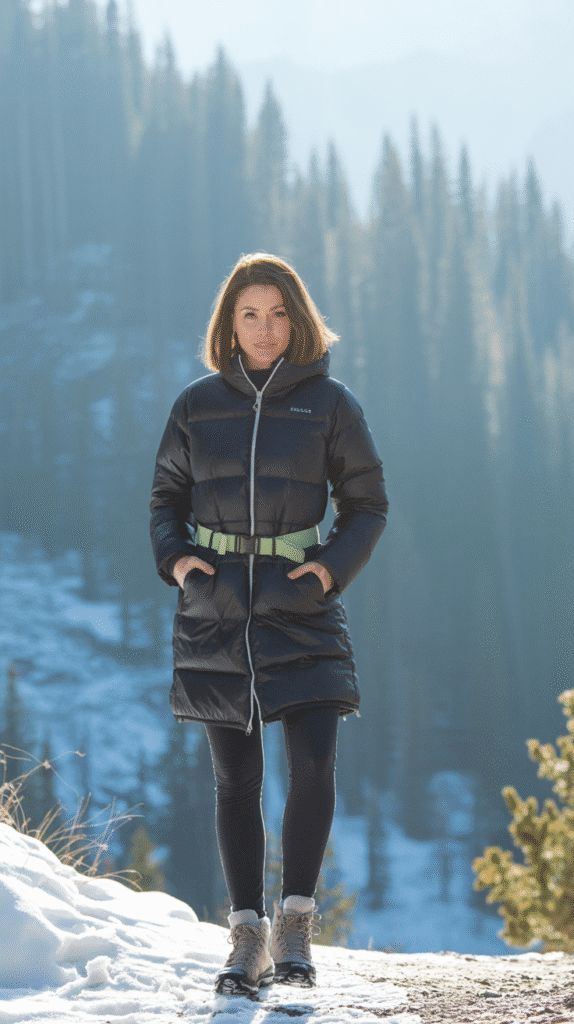 Cold Weather Hiking Outfits: 25 Stylish Picks 3 Longline Puffer Jacket and Leggings