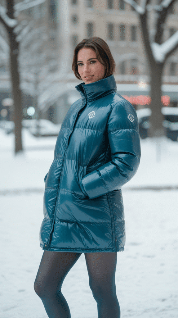 27 Winter Hiking Outfits That Keep You Warm 25 Reflective Puffy Coat + Snow Tights