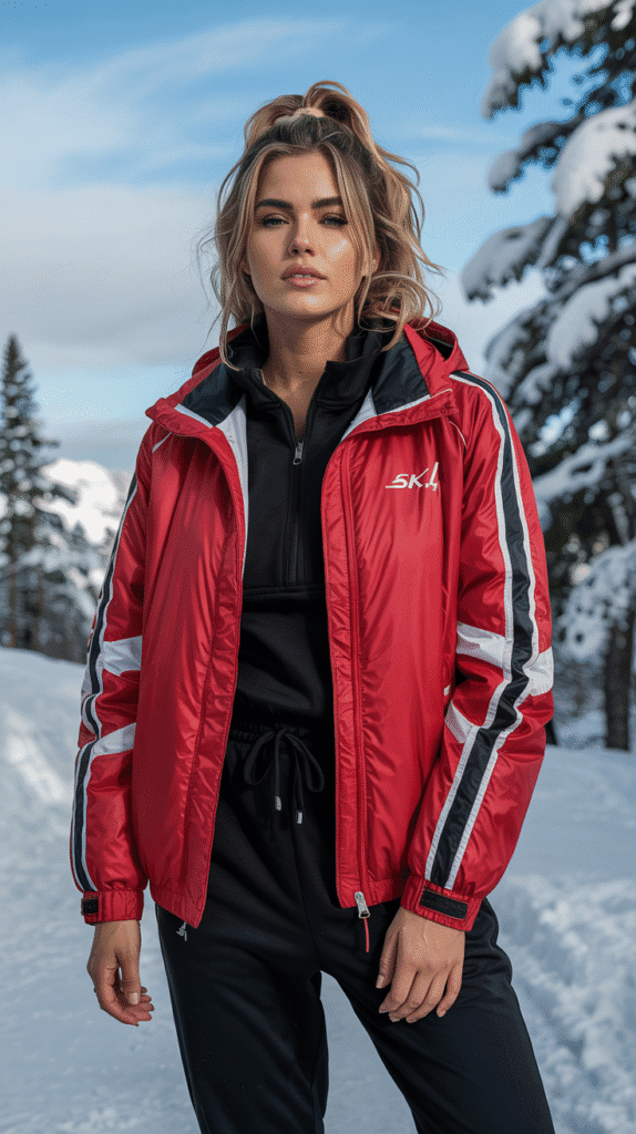 23 Winter Outfit Ideas to Stay Warm and Stylish 20 winter outfits: Ski-Inspired Windbreaker with Joggers