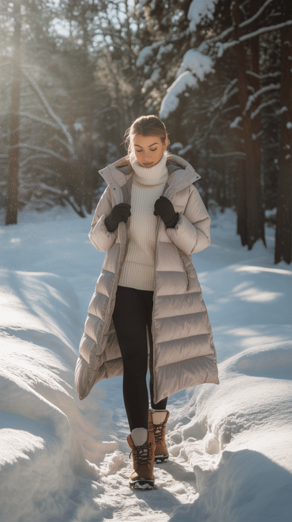 27 Winter Hiking Outfits That Keep You Warm 7 Down Skirt Over Leggings