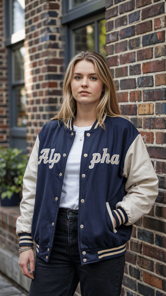 23 Effortless College Outfit Inspiration for 2025 14 College Outfit: Vintage Varsity Jacket Look