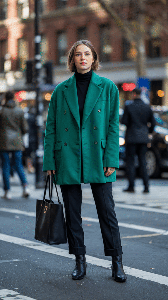 21 Must-Try College Outfit Ideas for Every Season 23 College Outfit: Statement Coat and Monochrome Base
