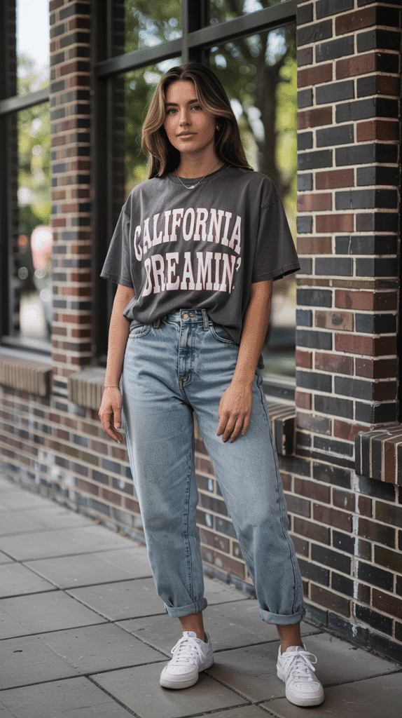 21 Must-Try College Outfit Ideas for Every Season 9 College Outfit: Vintage Graphic Tee and Mom Jeans