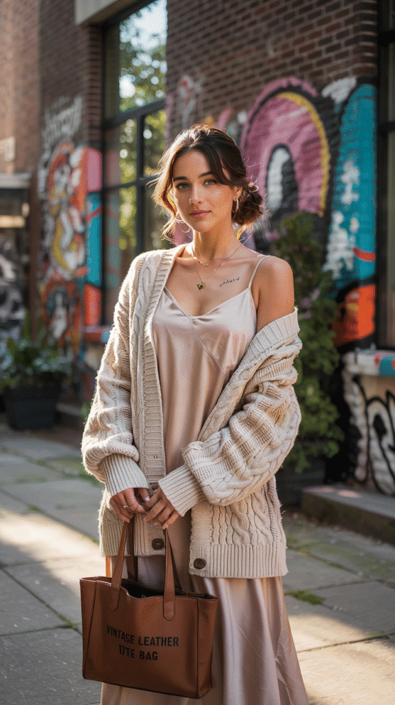 21 Must-Try College Outfit Ideas for Every Season 17 College Outfit: Oversized Cardigan with a Slip Dress