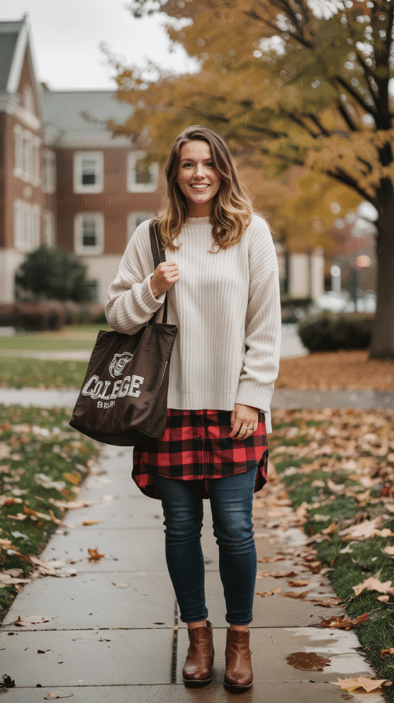 21 Must-Try College Outfit Ideas for Every Season 3 College Outfit: Fall Layered Flannel Shirt Look