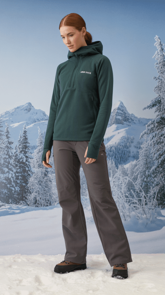 Cold Weather Hiking Outfits: 25 Stylish Picks 11 Grid Fleece Hoodie and Softshell Trousers