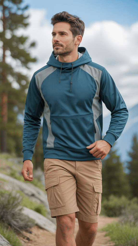 Top 21 Men’s Hiking Outfit Ideas 16 Hoodie and Cargo Shorts Combo