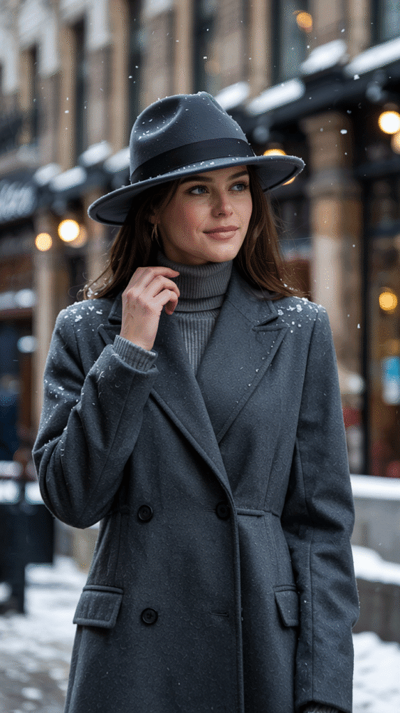 23 Winter Outfit Ideas to Stay Warm and Stylish 17 winter outfits: Felt Fedora and Wool Coat
