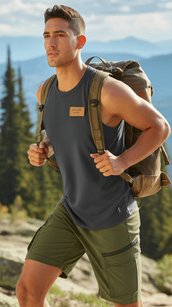 Top 21 Men’s Hiking Outfit Ideas 5 Sleeveless Tank and Utility Shorts