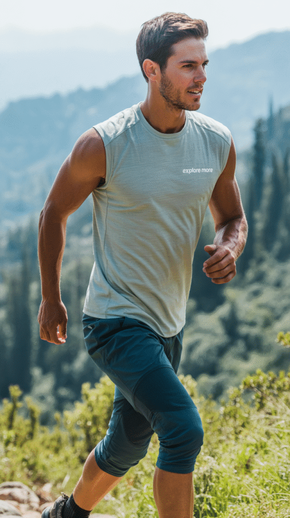 Top 21 Men’s Hiking Outfit Ideas 17 Sleeveless Tee and Capri Trail Pants