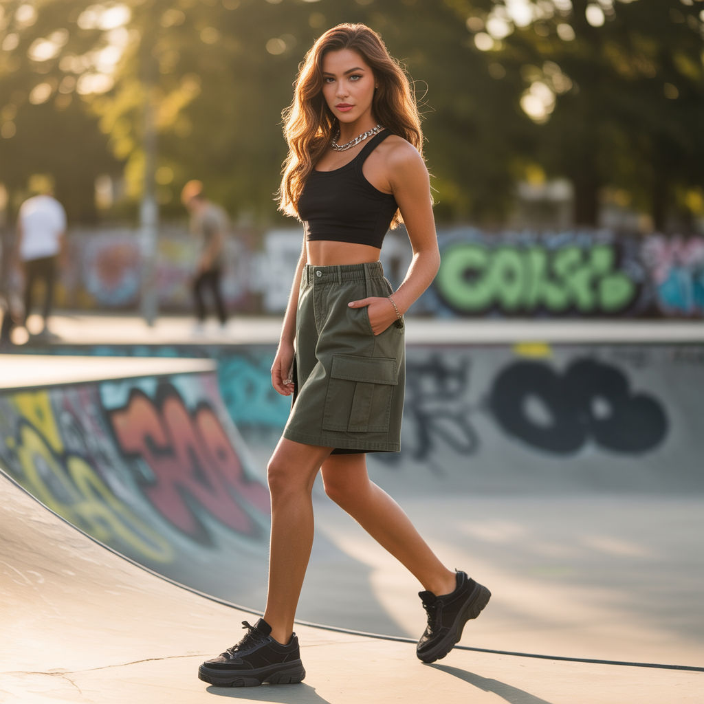 20 Skate Outfit Ideas to Inspire Your Next Look 18 Skate Crop Top and Cargo Shorts