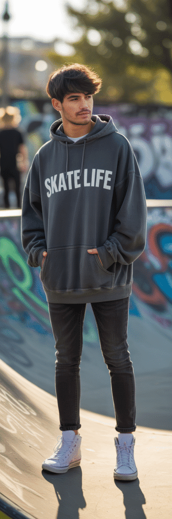20 Best Skate Outfit Ideas for Men 3 Oversized Hoodie and Skinny Jeans