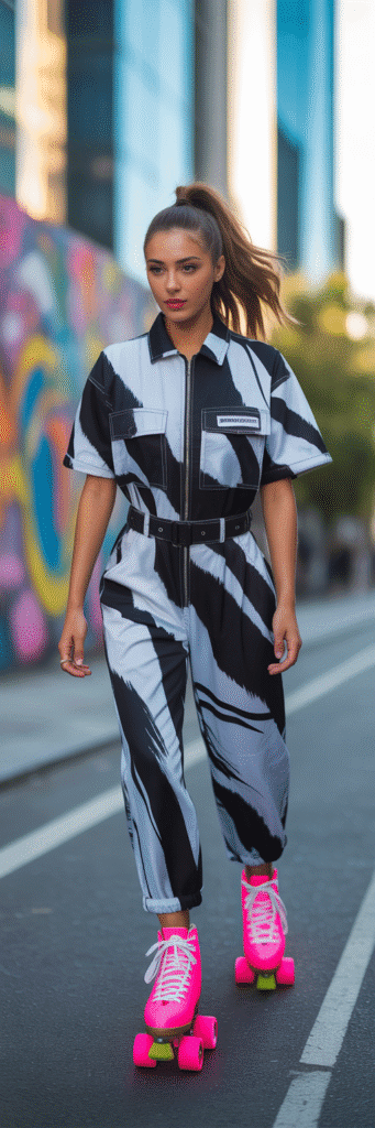 23 Fresh Roller Skate Outfit Ideas to Try 15 Graphic Jumpsuit