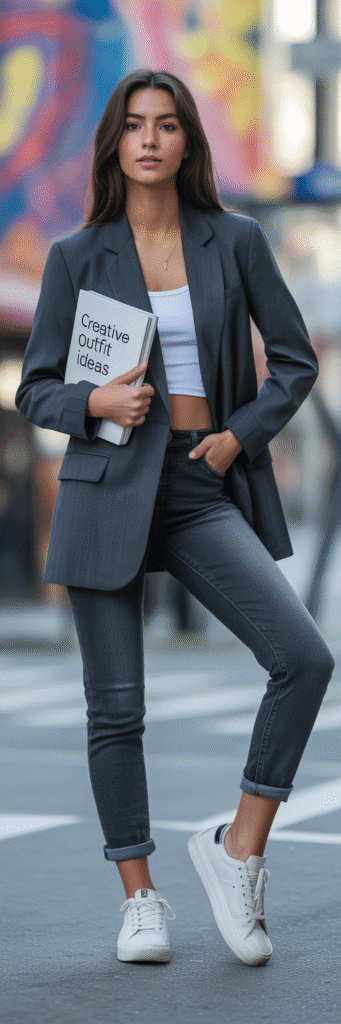 20 Creative Outfit Ideas with Skate Jeans 6 Blazer and Tapered Skate Jeans