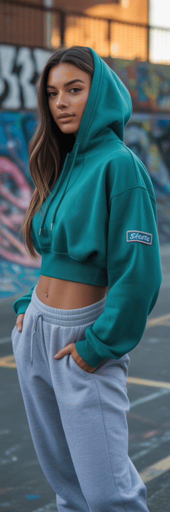 20 Skate Outfit Ideas to Inspire Your Next Look 8 Cropped Hoodie and Joggers