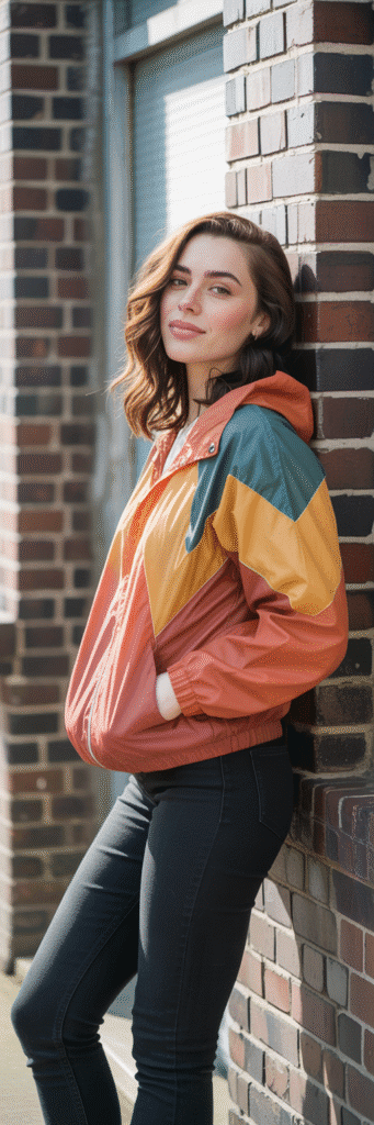 20 Skate Outfit Ideas to Inspire Your Next Look 6 Vintage Windbreaker and Skinny Jeans