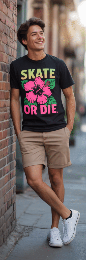 20 Skateboard Outfit Ideas for Boys 2 Graphic Tee with Chino Shorts