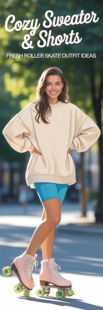23 Fresh Roller Skate Outfit Ideas to Try 13 Cozy Sweater & Shorts