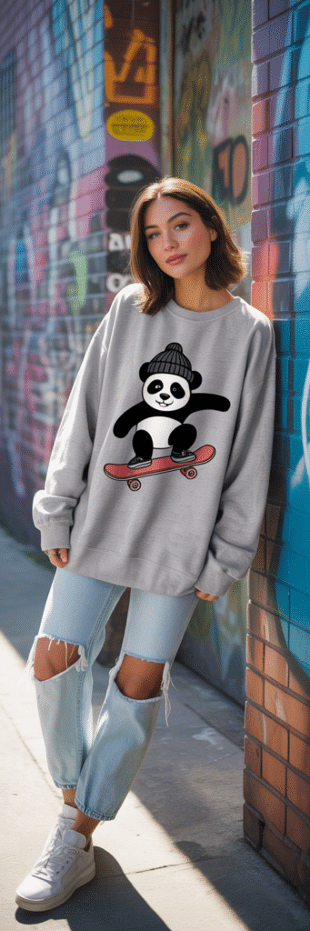 20 Cute Skate Outfit Ideas for Girls 17 Skate Graphic Sweatshirt and Mom Jeans