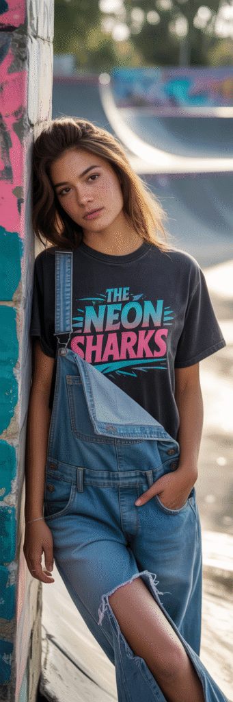 20 Cool Skate Park Outfit Ideas You’ll Love 3 Vintage Band Tee and Overalls