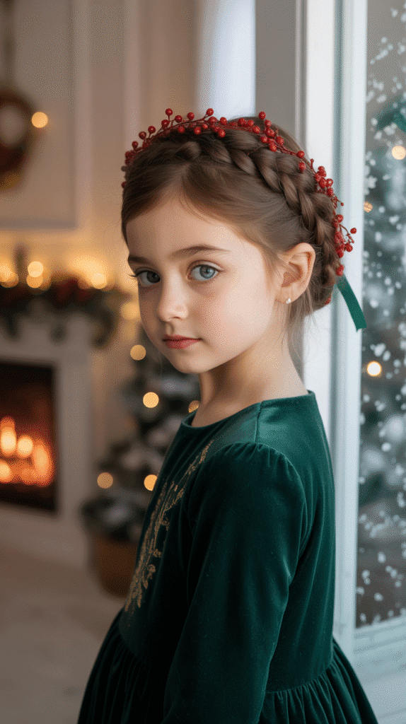 27 Best Christmas Hairstyles for Kids That Are Adorable and Festive 7 Braided Wreath Updo