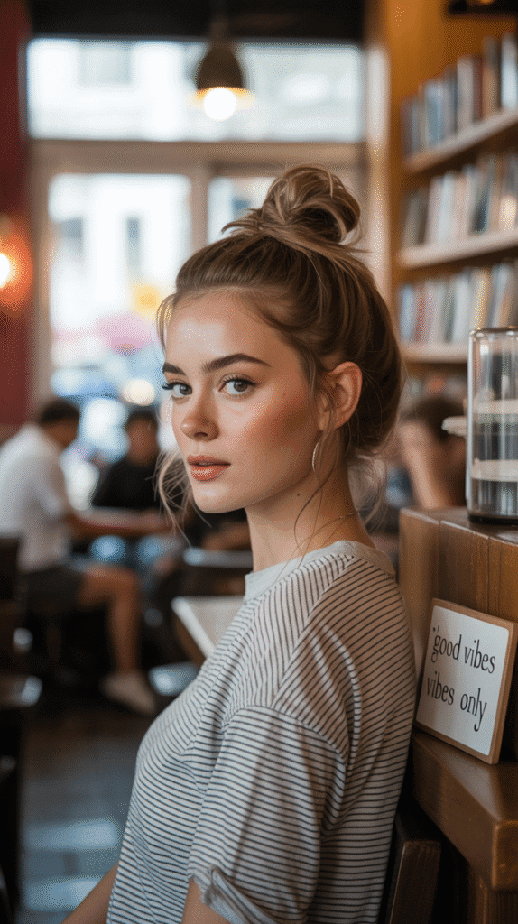 27 Trendy French Hairstyles That Define Effortless Chic 6 Messy Top Knot