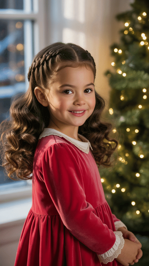 27 Best Christmas Hairstyles for Kids That Are Adorable and Festive 19 Braided Headband with Loose Curls