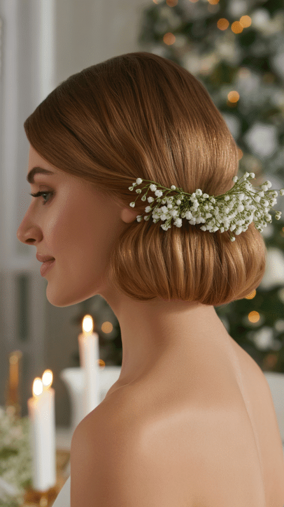 30 Latest Christmas Hairstyles for Short Hair That Are Quick and Chic 17 Low Rolled Updo