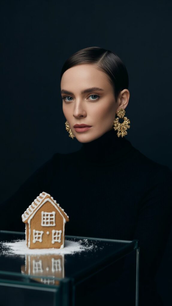 30 Chic Christmas Short Hairstyles That Are Cute and Easy 13 Slicked Back Pixie with Statement Earrings