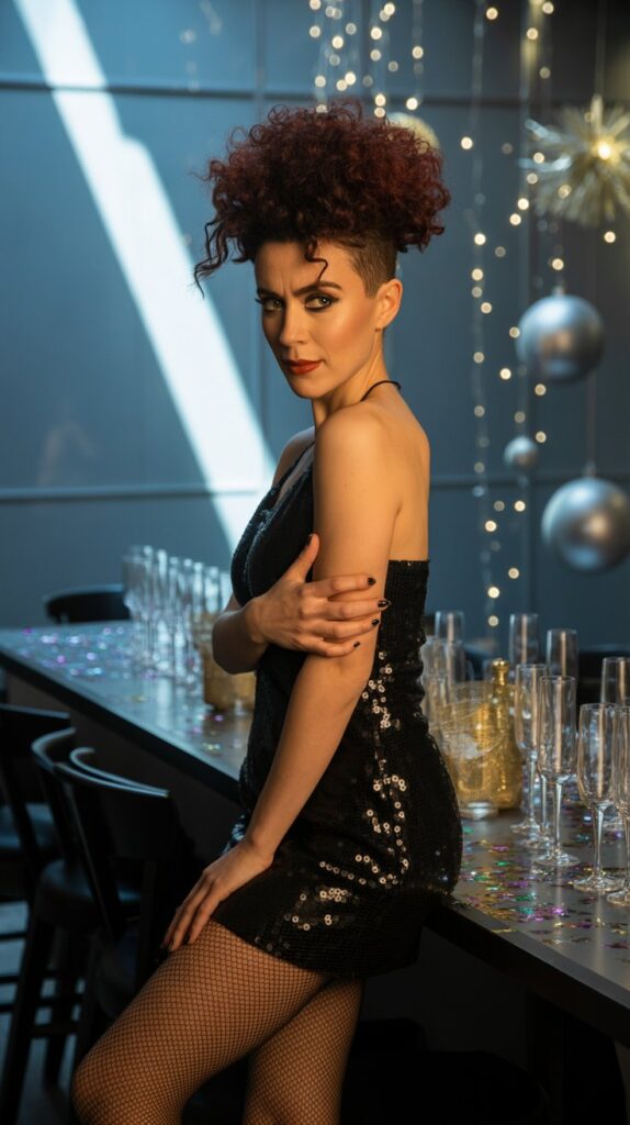 30 Chic Christmas Short Hairstyles That Are Cute and Easy 14 Curly Mohawk Updo