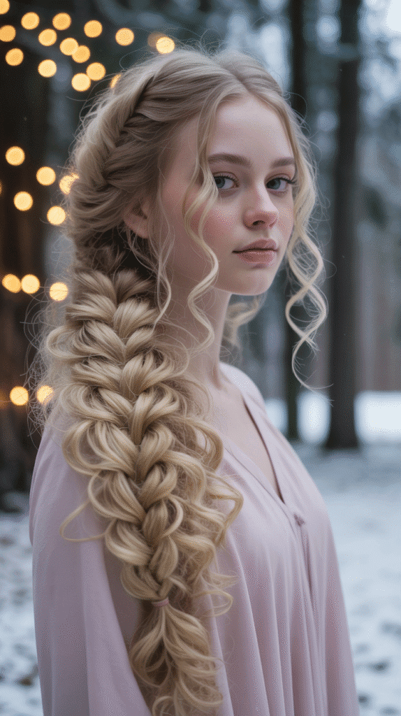 30 Best Christmas Hairstyles for Women to Shine This Holiday Season 9 Waterfall Braid with Curls
