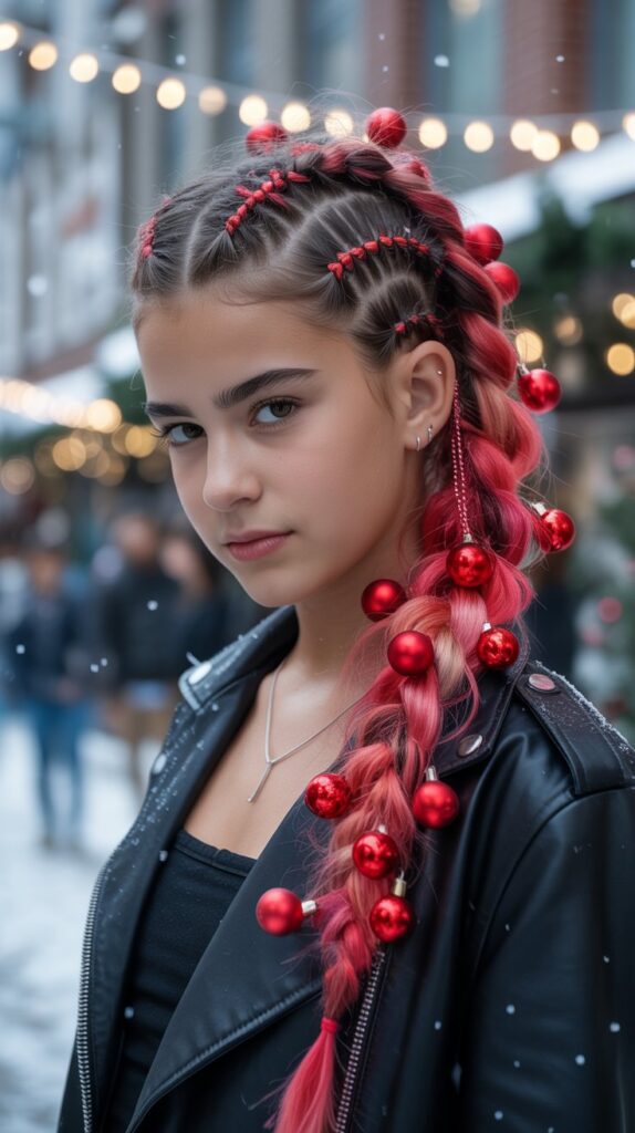 30 Easy Christmas Hairstyles for Teens That Are Fun and Trendy 28 Mohawk Braid with Red Highlights