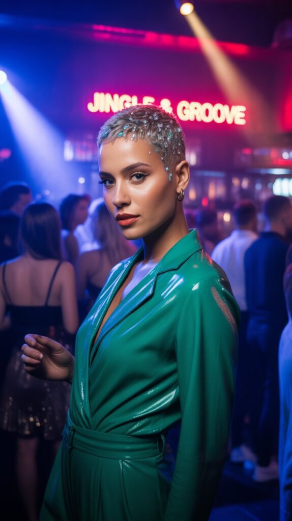 30 Chic Christmas Short Hairstyles That Are Cute and Easy 29 Textured Crop with Festive Hair Glitter