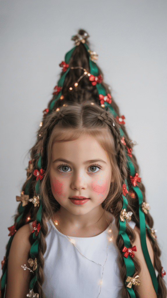 27 Best Christmas Hairstyles for Kids That Are Adorable and Festive 1 Christmas Tree Braid