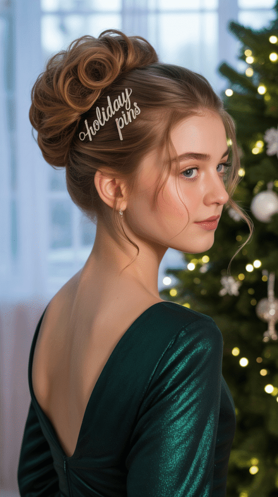 30 Easy Christmas Hairstyles for Teens That Are Fun and Trendy 9 Sparkly French Twist with Holiday Pins